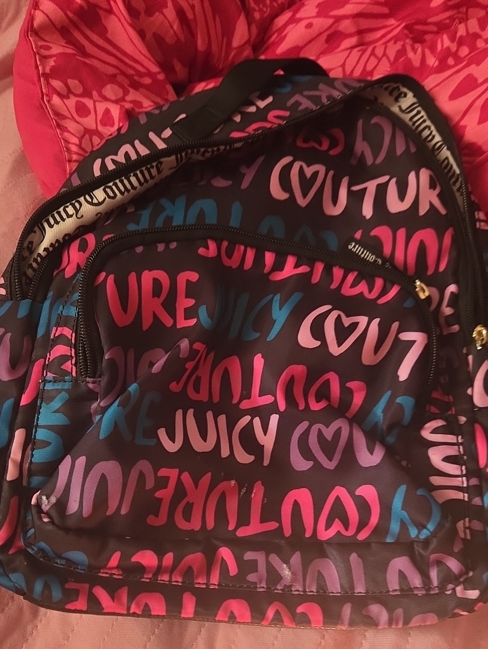 Juicy Couture Multicolor Logo Backpack - Black with Pink & Blue Accents